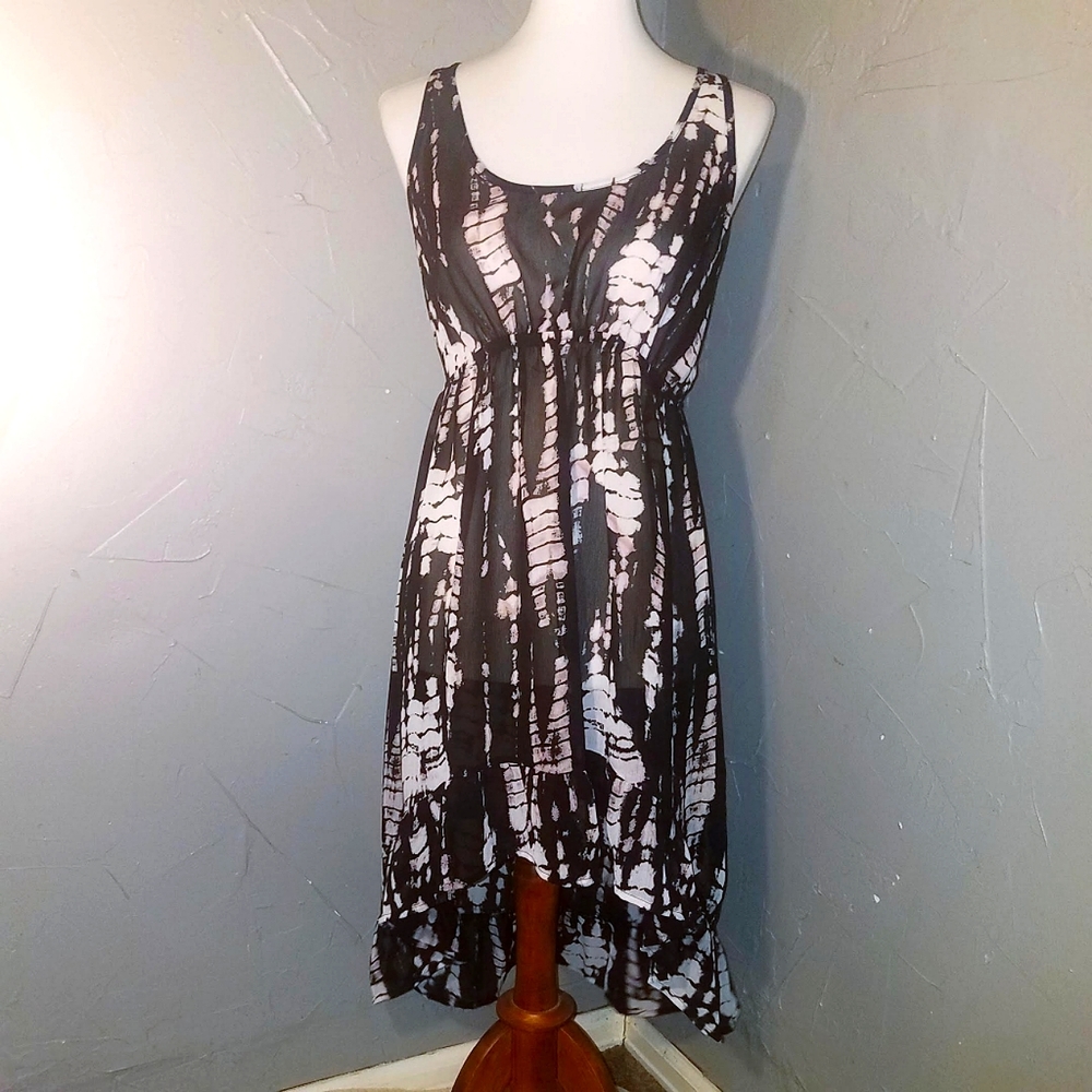Xhilaration Large Black Tie Dye Hi Lo Ruffle Racerback Chiffon Sleeveless Dress